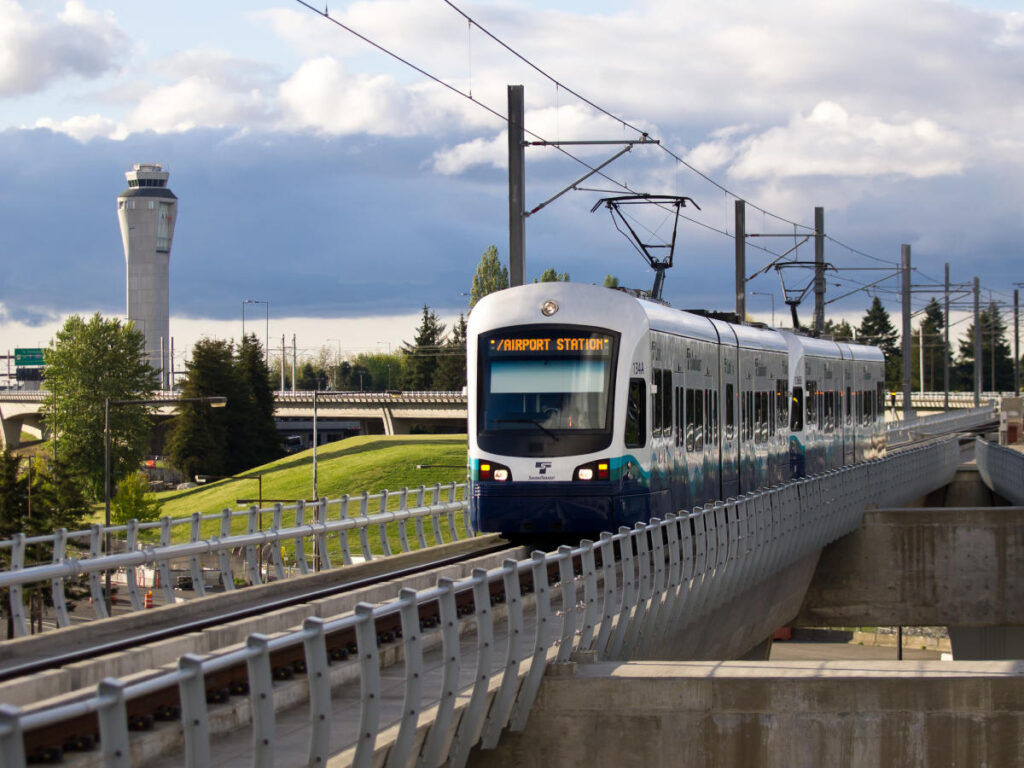 Sound Transit Link Light Rail departing Sea-Tac Airport