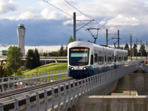 Sound Transit Link Light Rail departing Sea-Tac Airport